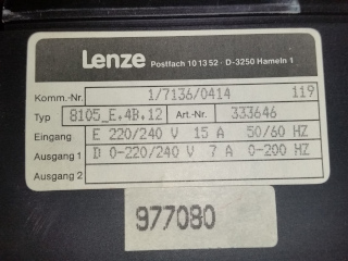 Etiquette signalétique variateur Lenze 8105