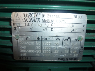 Plaque signalétique Moteur Leroy Somer 71L