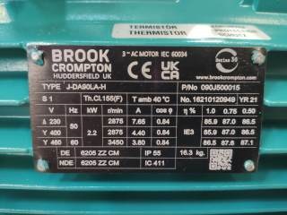 Plaque signaletique moteur Brook Crompton Induction motor
