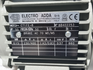 Plaque signalétique moteur Electro Adda