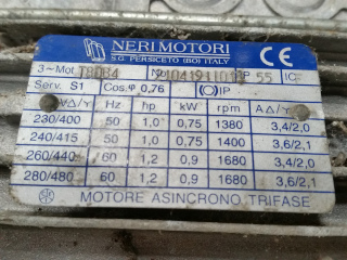 Plaque signalétique Moteur Neri Motori