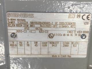 Plaque Signalétique moteur asynchrone ATEX Siemens IE3