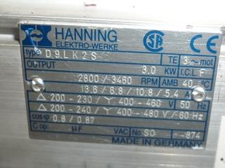 Plaque Moto-pompe Hanning Elektro-Werke