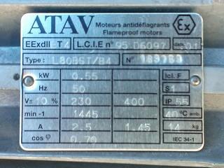 Plaque Moteur électrique ATAV antidéflagrant