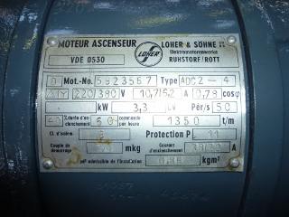 Plaque signalétique Moteur Ascenseur Loher & Sohne ADC2-4